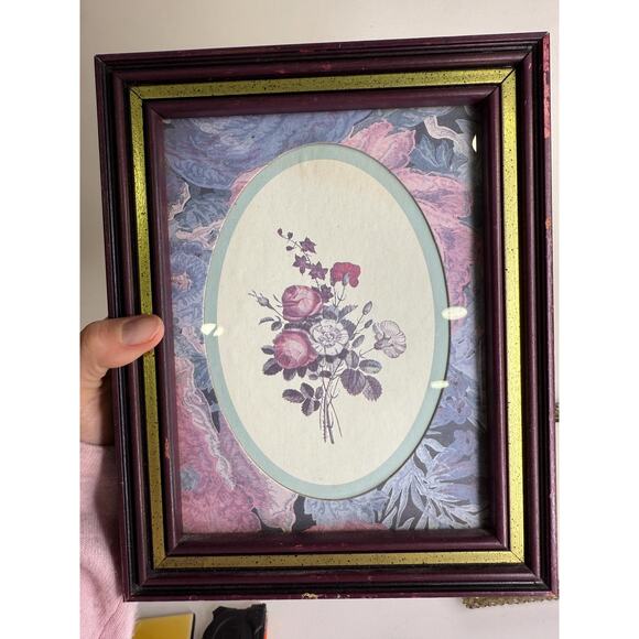 Vintage Gold/Mahogany Botanical/Floral pictures set of 2 - Picture 7 of 9